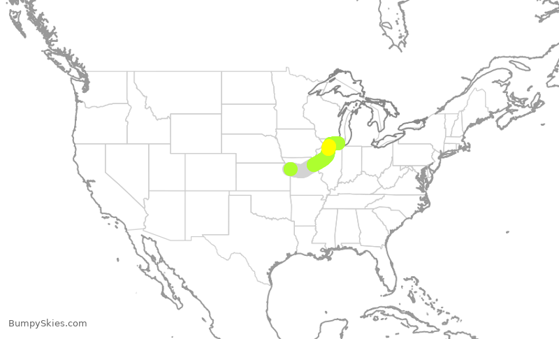 Turbulence forecast map for RPA4366, MCI to ORD