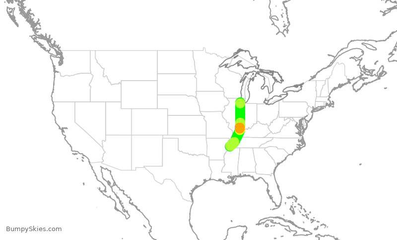 Turbulence forecast map for RPA4366, ORD to MEM