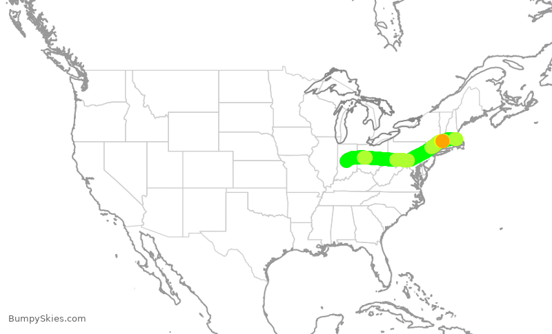 Turbulence forecast map for RPA4371, BOS to IND