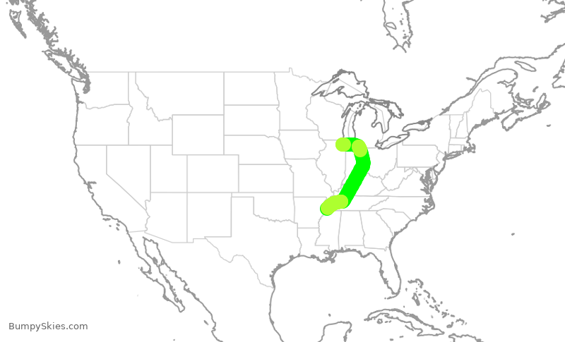Turbulence forecast map for RPA4373, ORD to MEM