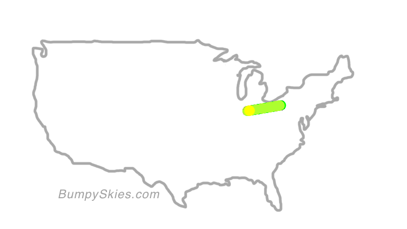 Map of continental US with illustrated flight path and turbulence forecast (described in text below)