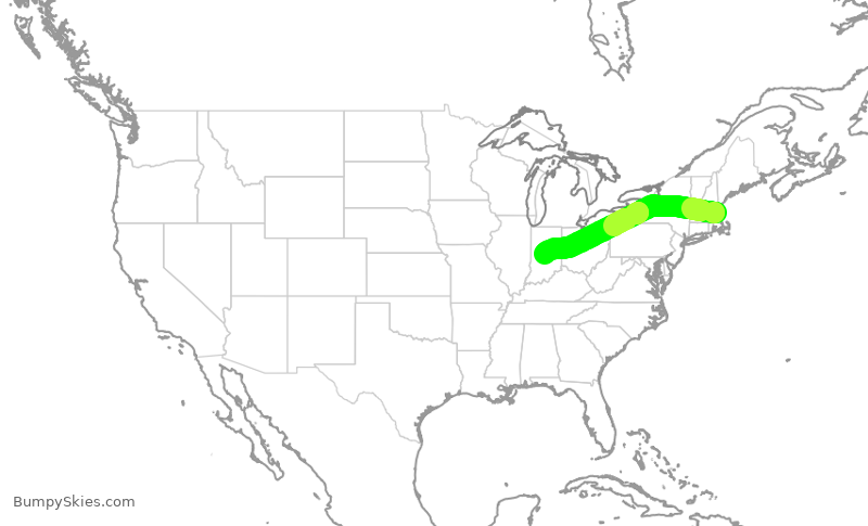 Turbulence forecast map for RPA4385, BOS to IND