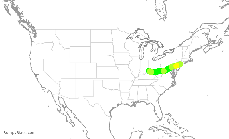 Turbulence forecast map for RPA4388, JFK to CVG