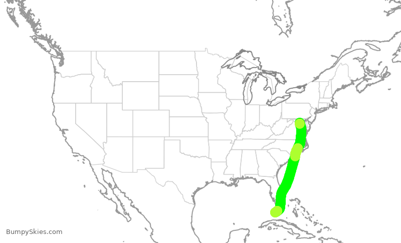 Turbulence forecast map for RPA4389, DCA to EYW
