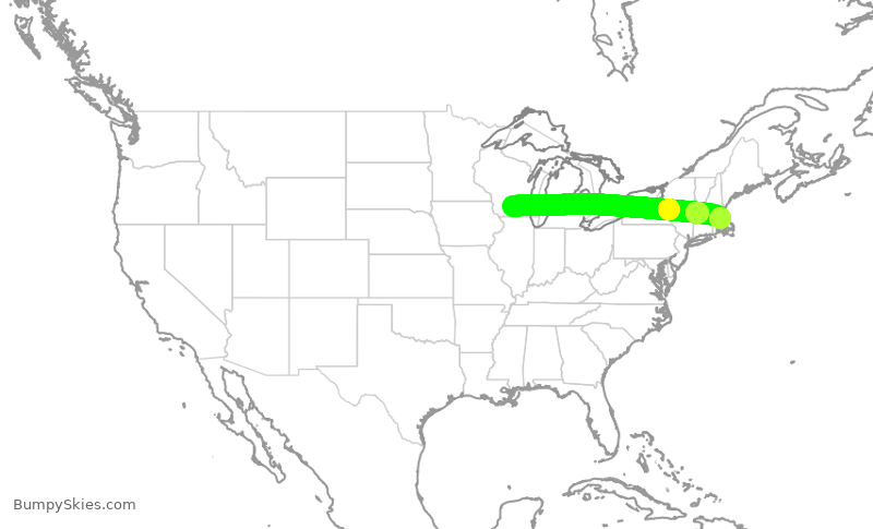Turbulence forecast map for RPA4391, MSN to BOS