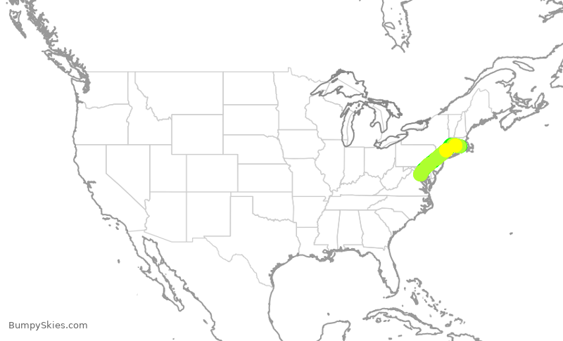 Turbulence forecast map for RPA4391, PVD to DCA