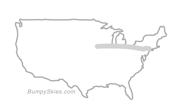 Map of continental US with illustrated flight path and turbulence forecast (described in text below)
