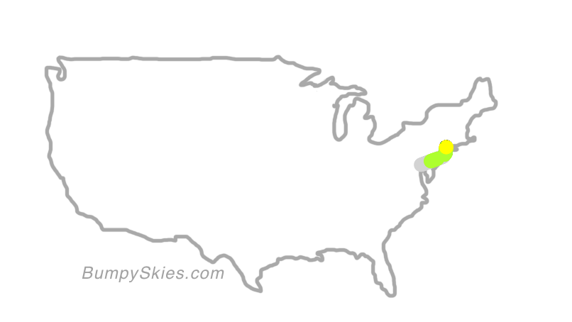 Map of continental US with illustrated flight path and turbulence forecast (described in text below)