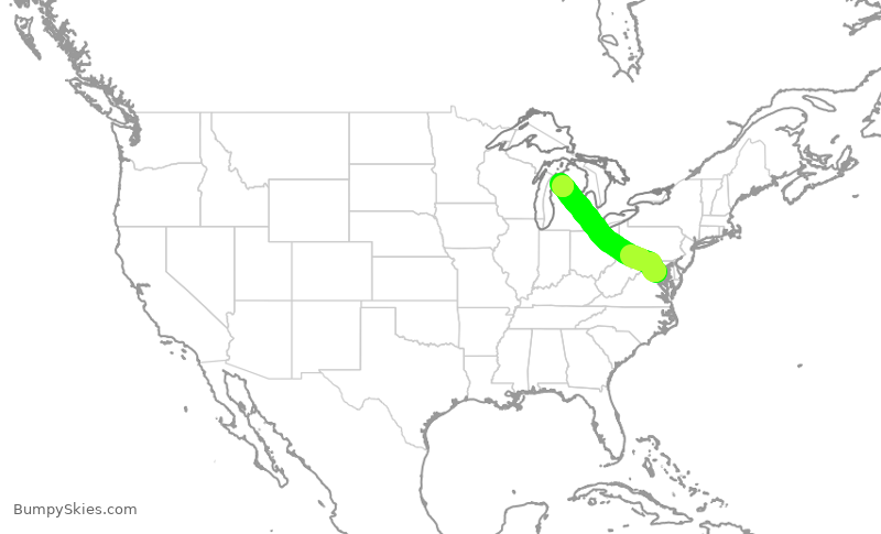Turbulence forecast map for RPA4400, DCA to TVC