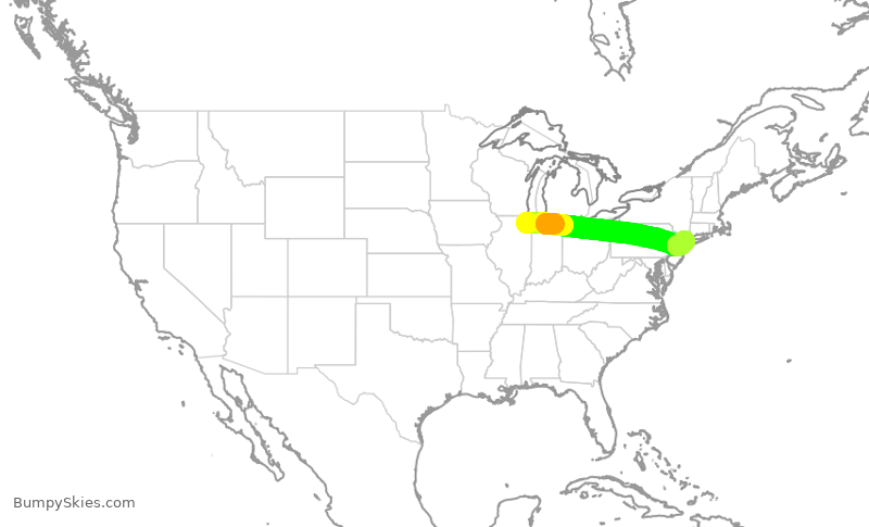 Turbulence forecast map for RPA4400, ORD to LGA