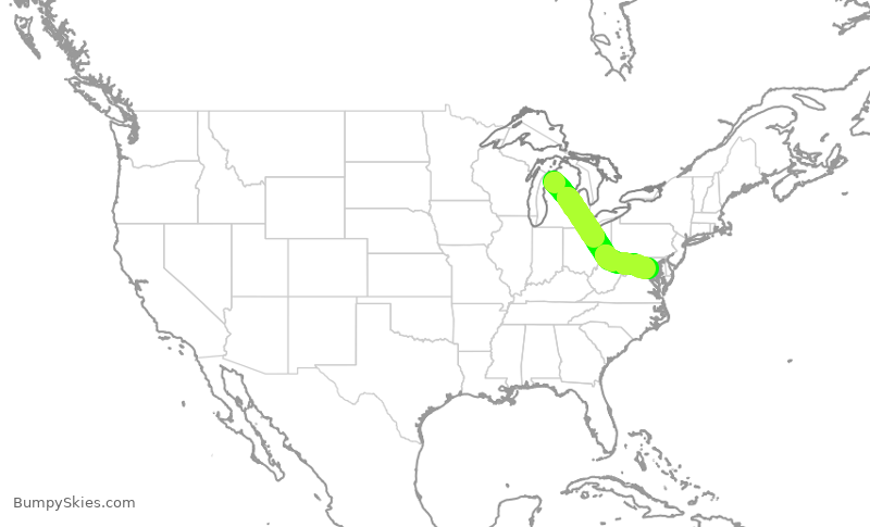 Turbulence forecast map for RPA4400, TVC to DCA