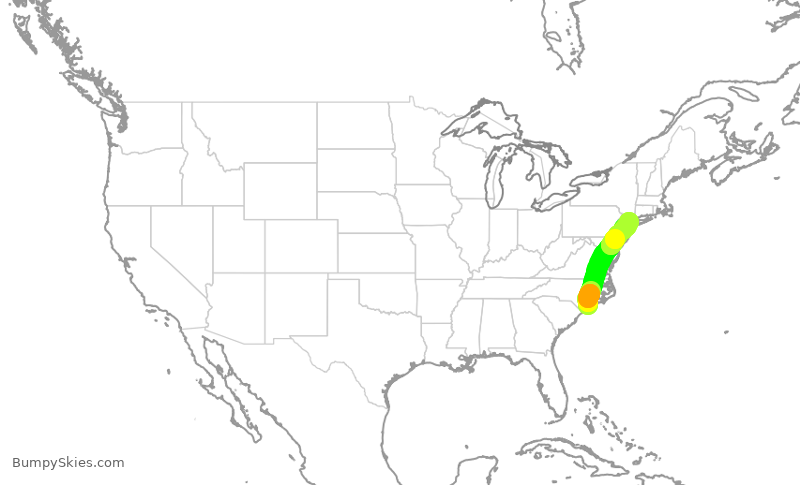 Turbulence forecast map for RPA4401, ILM to LGA