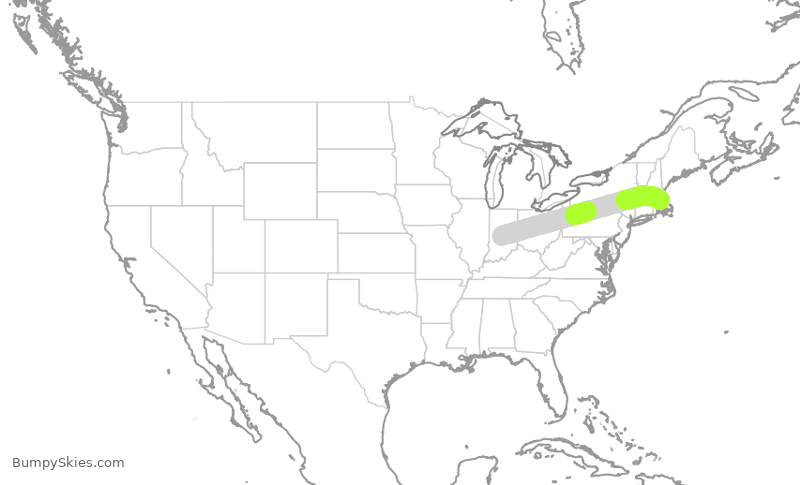Turbulence forecast map for RPA4408, IND to BOS