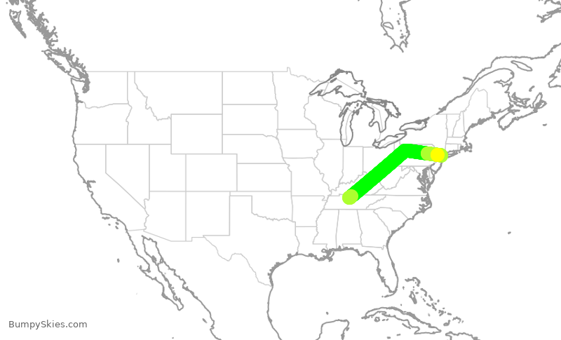Turbulence forecast map for RPA4411, BNA to LGA
