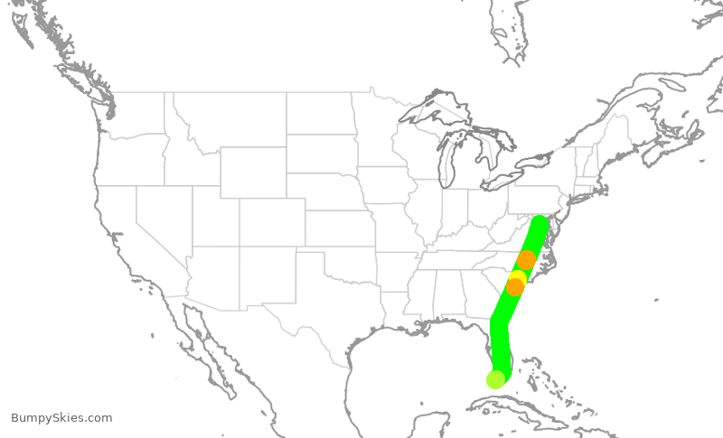Turbulence forecast map for RPA4416, EYW to DCA