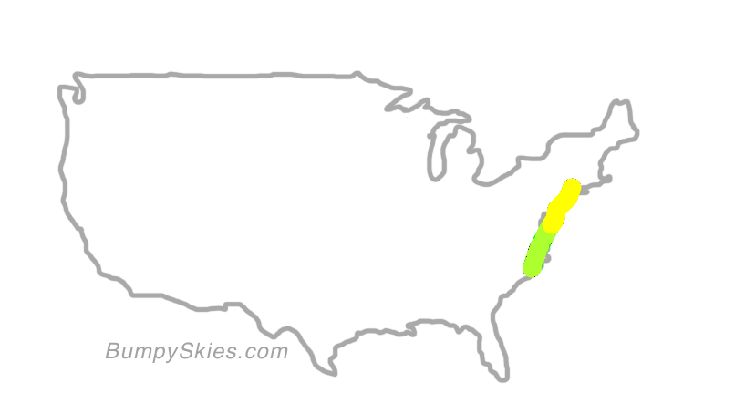 Map of continental US with illustrated flight path and turbulence forecast (described in text below)