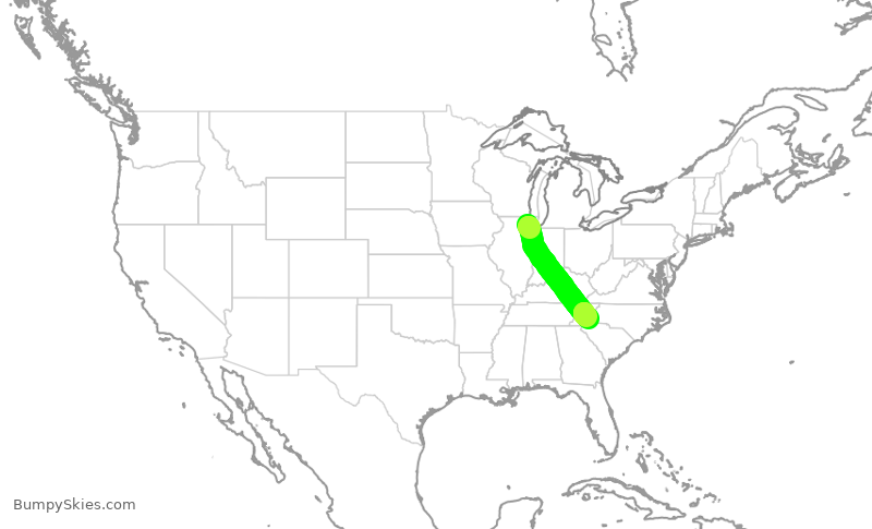 Turbulence forecast map for RPA4429, ORD to AVL