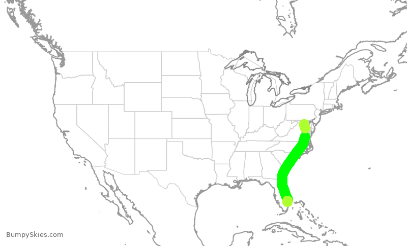 Turbulence forecast map for RPA4431, DCA to PBI