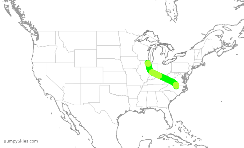 Turbulence forecast map for RPA4432, ORD to RDU