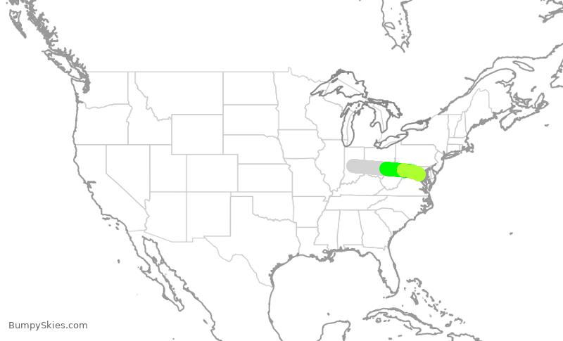 Turbulence forecast map for RPA4433, IND to DCA