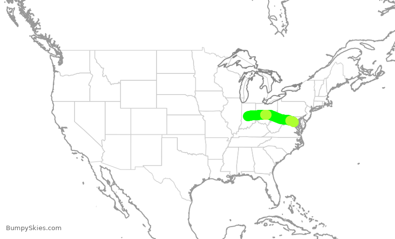 Turbulence forecast map for RPA4434, IND to DCA