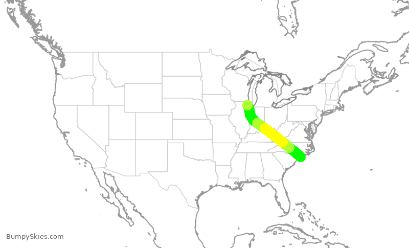 Turbulence forecast map for RPA4437, ORD to ILM