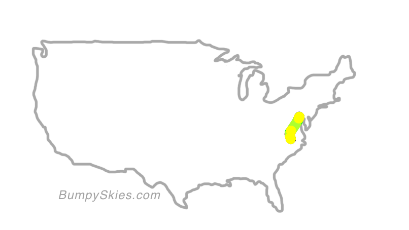 Map of continental US with illustrated flight path and turbulence forecast (described in text below)