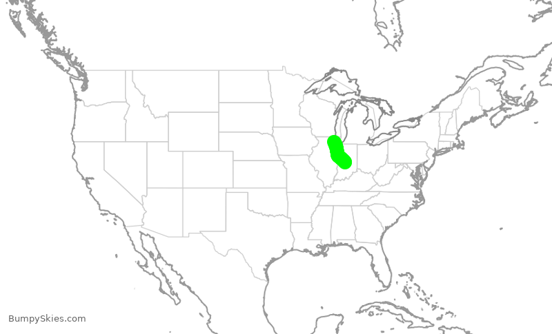 Turbulence forecast map for RPA4439, ORD to IND