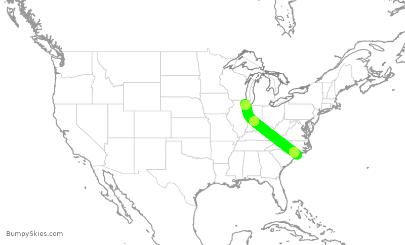 Turbulence forecast map for RPA4441, ORD to ILM