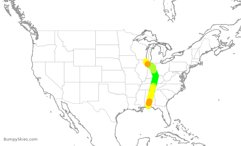 Turbulence forecast map for RPA4444, PNS to ORD