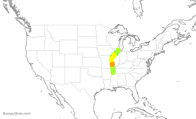 Turbulence forecast map for RPA4457, MEM to ORD