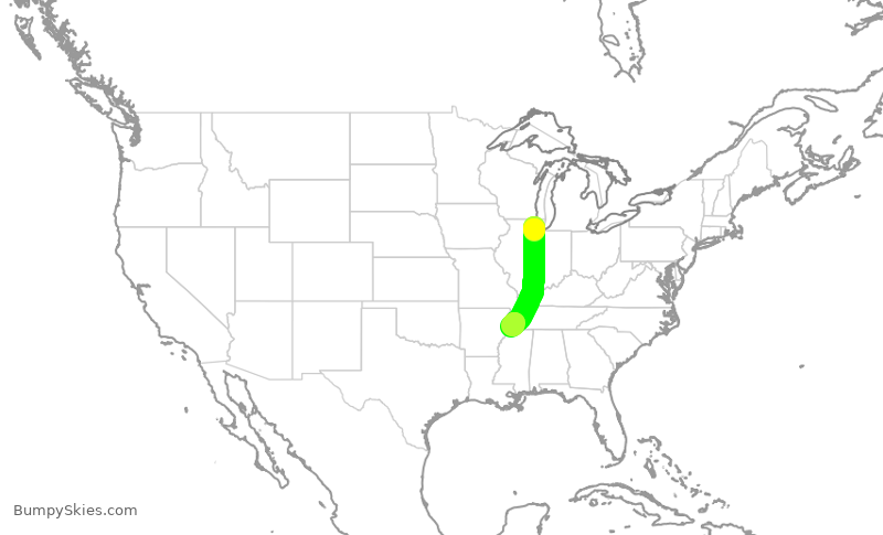 Turbulence forecast map for RPA4459, ORD to MEM