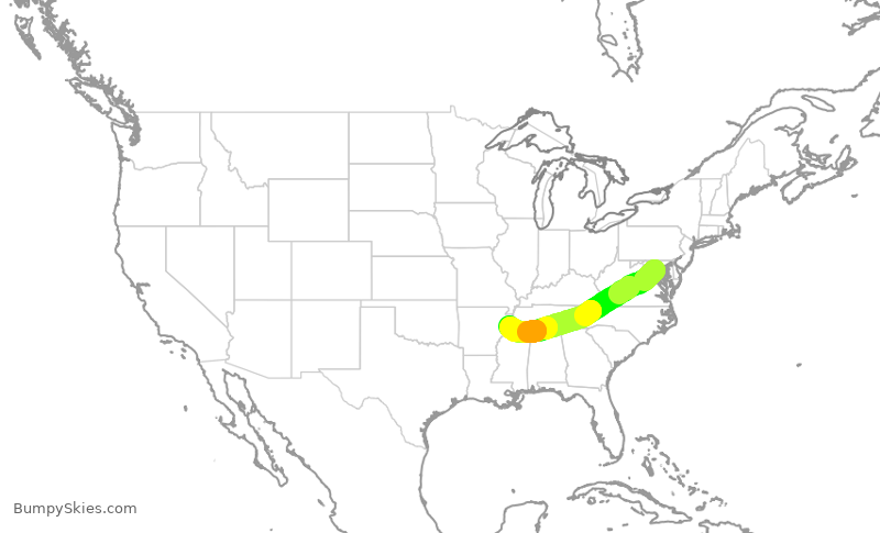Turbulence forecast map for RPA4460, DCA to MEM