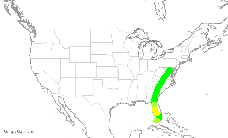 Turbulence forecast map for RPA4461, DCA to EYW