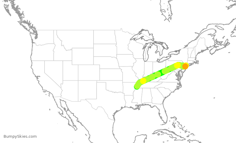 Turbulence forecast map for RPA4461, MEM to LGA