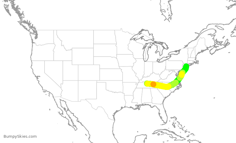 Turbulence forecast map for RPA4465, BNA to JFK