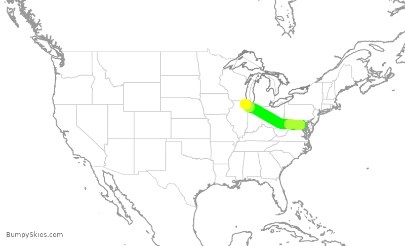 Turbulence forecast map for RPA4467, DCA to ORD