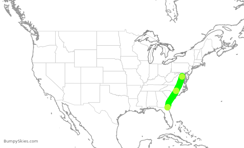 Turbulence forecast map for RPA4467, JAX to DCA