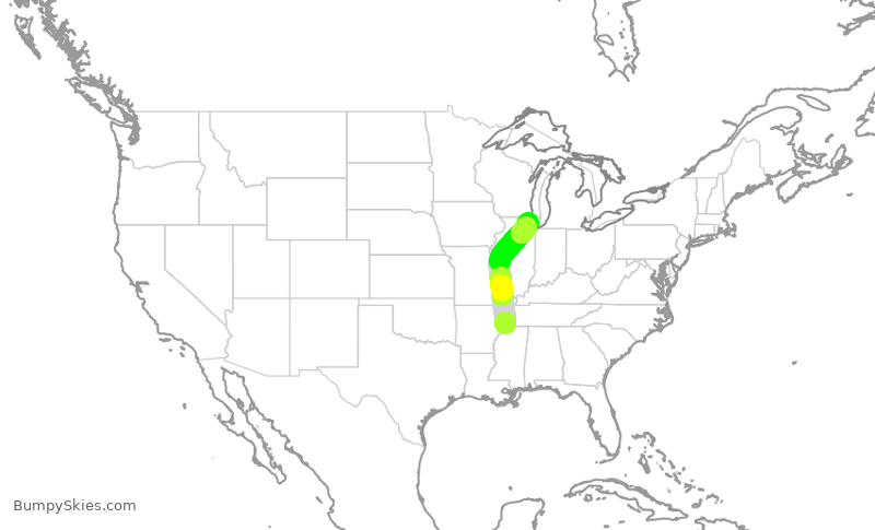 Turbulence forecast map for RPA4467, MEM to ORD