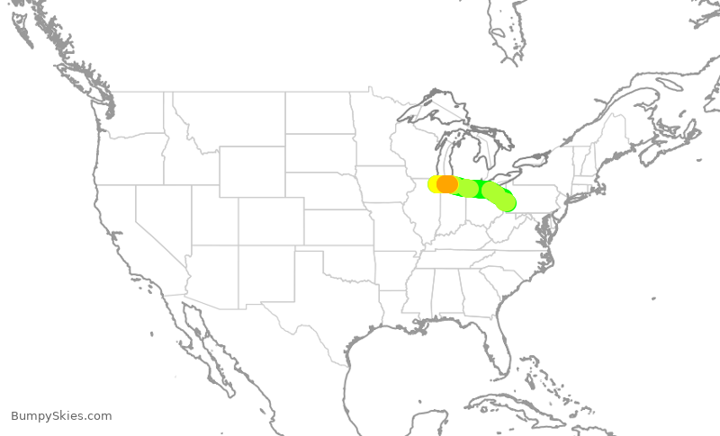 Turbulence forecast map for RPA4467, ORD to PIT