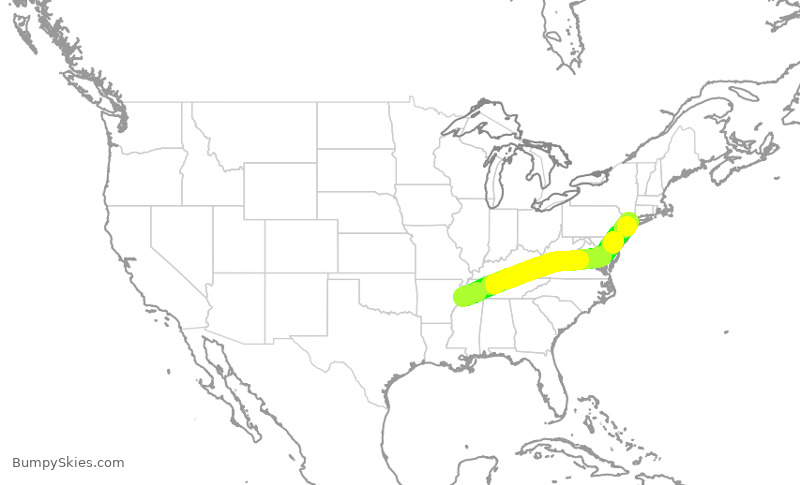 Turbulence forecast map for RPA4468, MEM to LGA