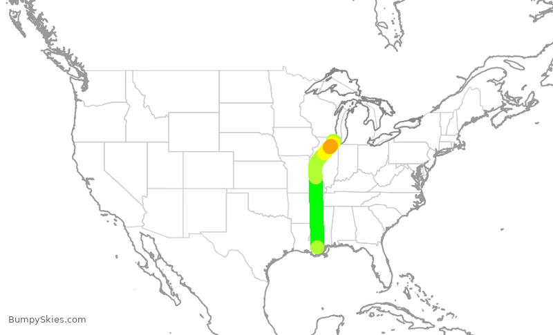 Turbulence forecast map for RPA4468, MSY to ORD