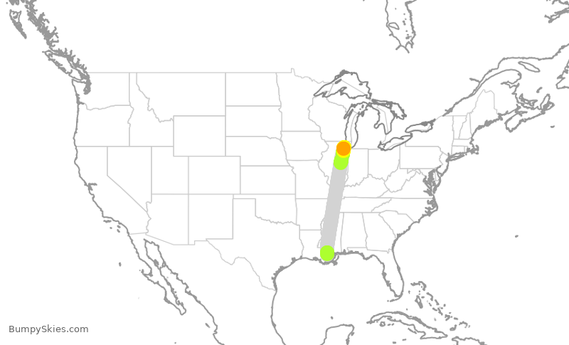 Turbulence forecast map for RPA4468, ORD to MSY