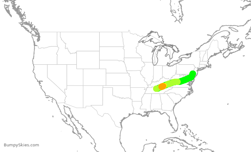 Turbulence forecast map for RPA4474, BNA to PHL