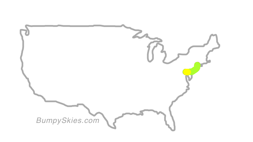 Map of continental US with illustrated flight path and turbulence forecast (described in text below)