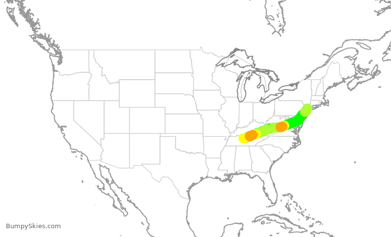 Turbulence forecast map for RPA4481, BNA to LGA