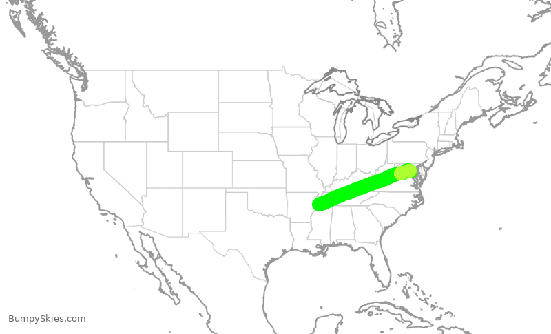 Turbulence forecast map for RPA4482, MEM to DCA