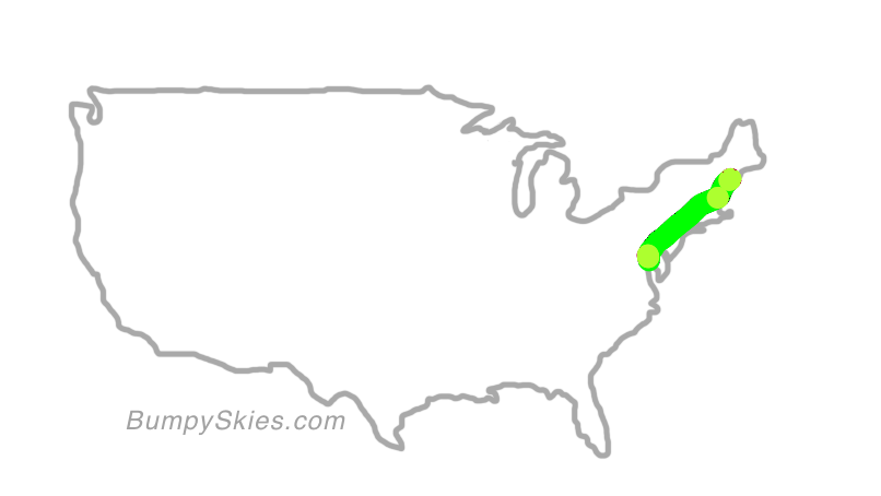 Map of continental US with illustrated flight path and turbulence forecast (described in text below)