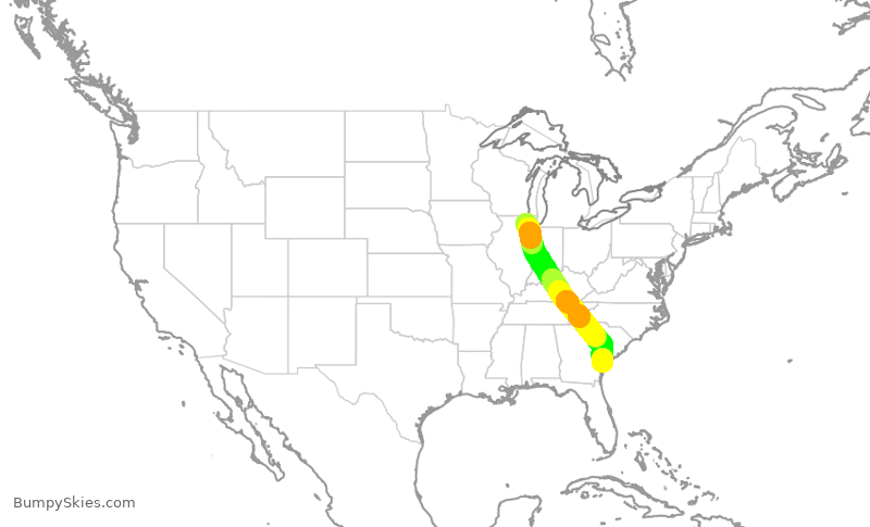 Turbulence forecast map for RPA4489, ORD to SAV