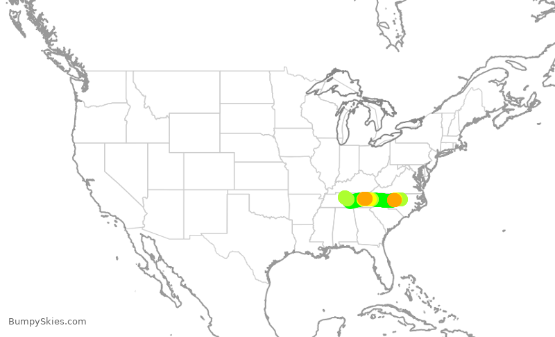 Turbulence forecast map for RPA4489, RDU to BNA